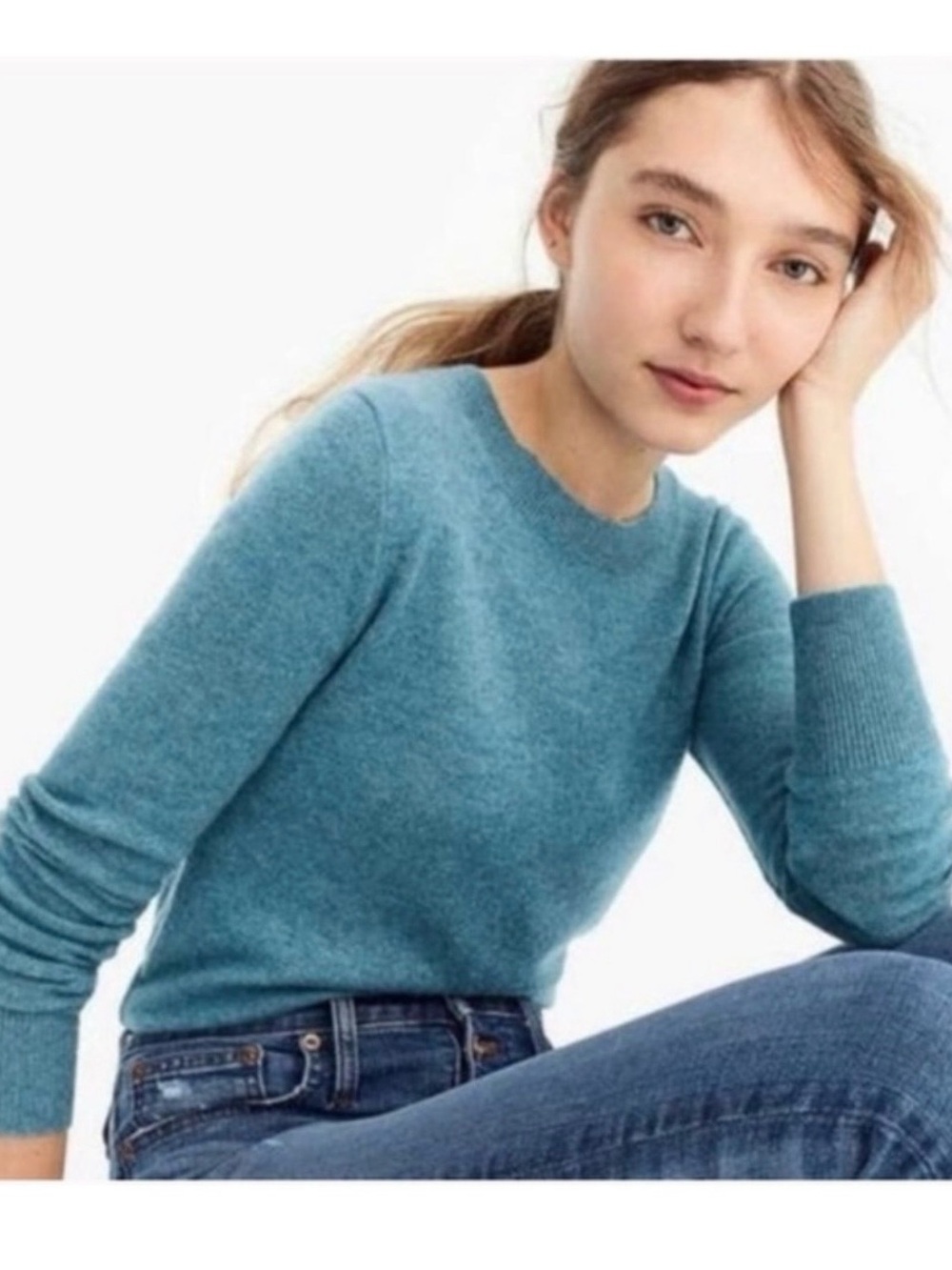 Tahari Teal Blue Pure Luxe 100% Cashmere Crewneck Sweater Size Large(runs small)
